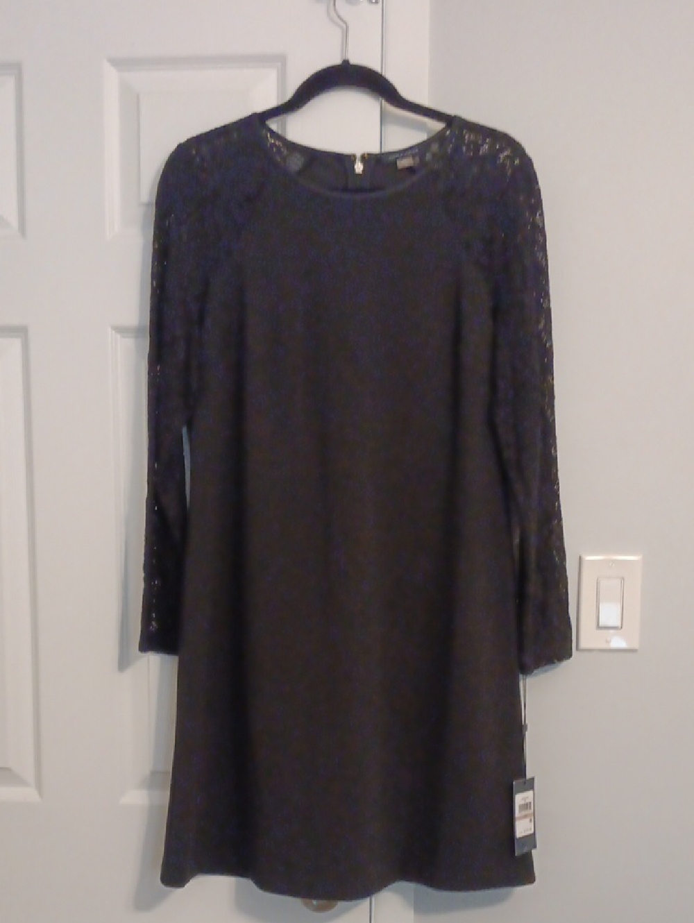 NWT Tommy Hilfiger Black Lace-Sleeve A-Line Dress